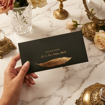 Emeraled Green Envelope With Gold Feather