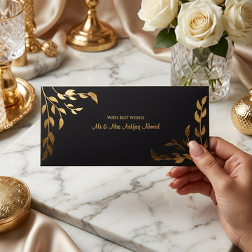 Black Envelope With Golden Leaves