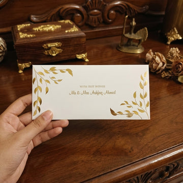 White Envelope With Gold Foil Leafs