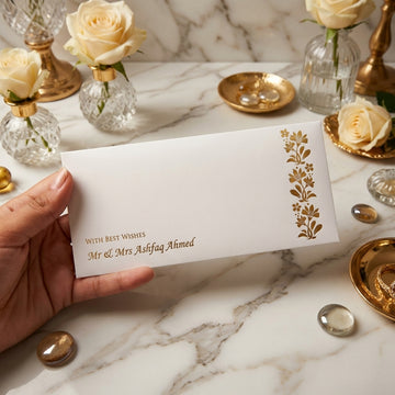 White Envelope With Golden Foil Floral