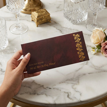 Maroon Envelope With Golden Foil Luxury Motifs