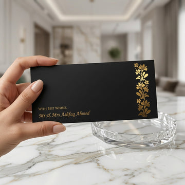 Luxury Black Envelope With Gold Foil Floral Motif