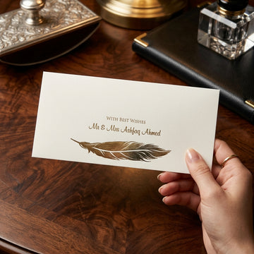 White Envelope With Golden Foil Feather