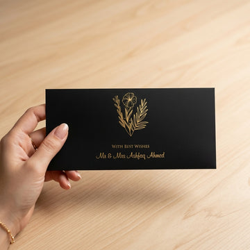 Black Envelope With Golden Foil Floral Motif