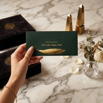 Emeraled Green Envelope With Gold Feather