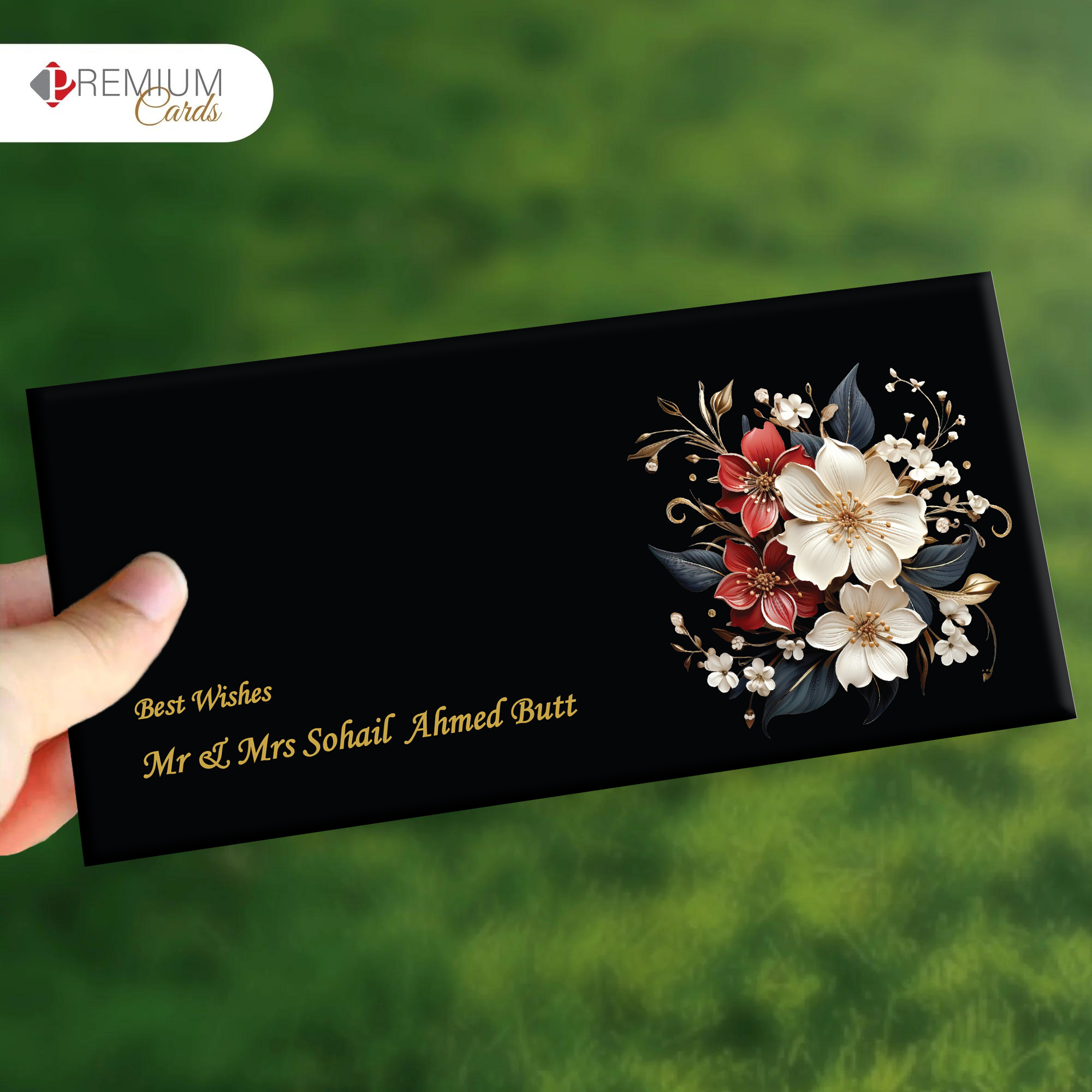 Black Floral Best Wishes Envelope